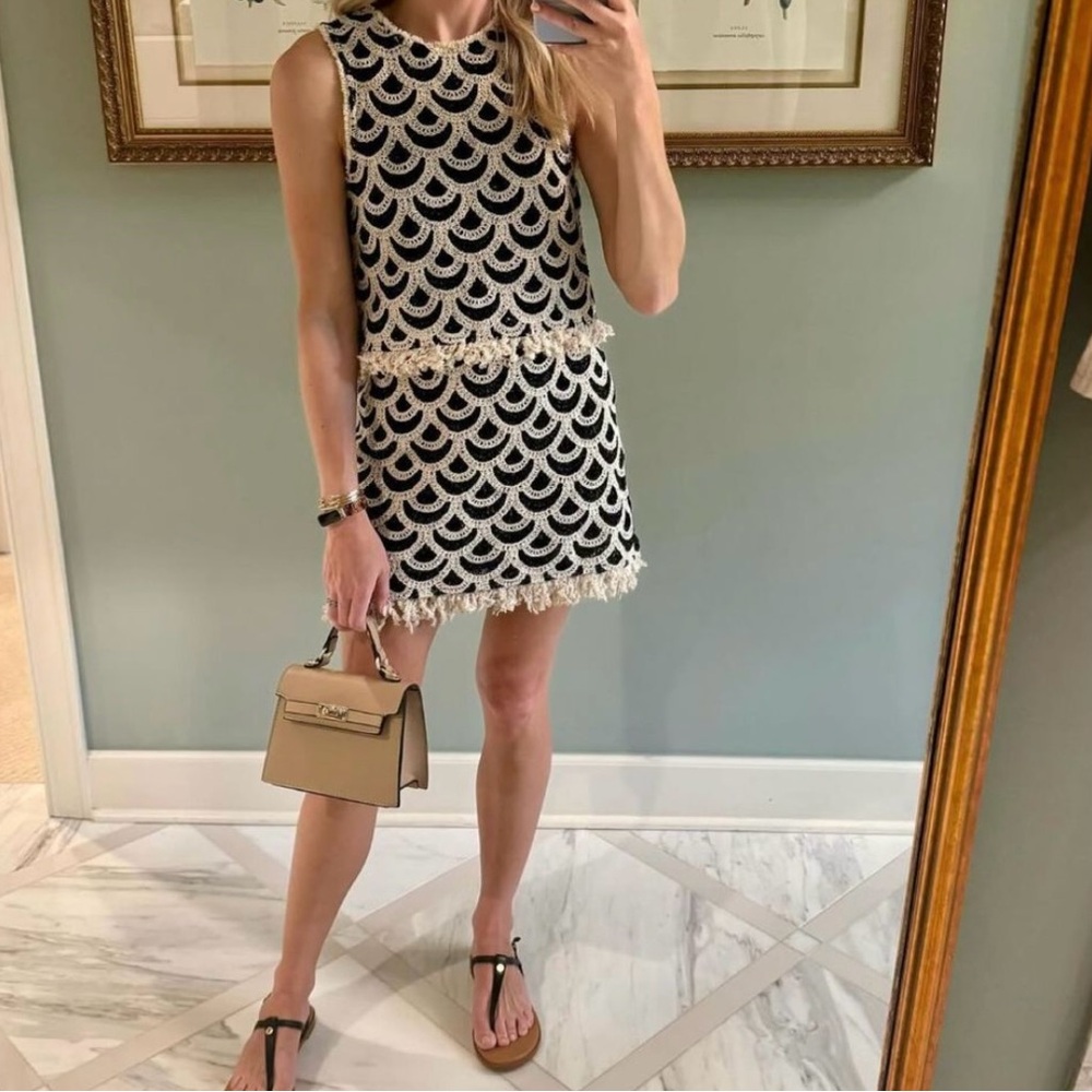 Mango Black and White Textured Skirt Set